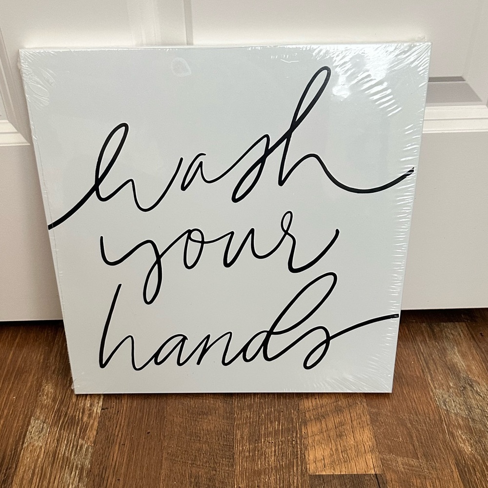 NWT* Metal Black and White Wall Art - Wash Your Hands Sign 12”x 12”